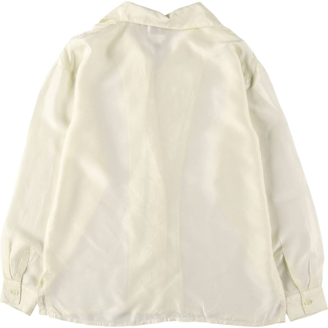CLIO Open Collar Long Sleeve Silk Shirt, Box Shirt, Women's Size S silk pale white type Vintage Second Hand