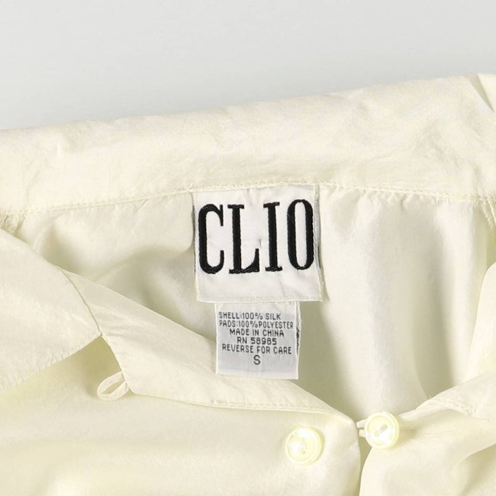 CLIO Open Collar Long Sleeve Silk Shirt, Box Shirt, Women's Size S silk pale white type Vintage Second Hand