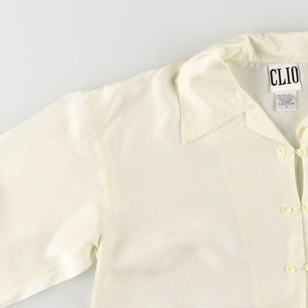 CLIO Open Collar Long Sleeve Silk Shirt, Box Shirt, Women's Size S silk pale white type Vintage Second Hand