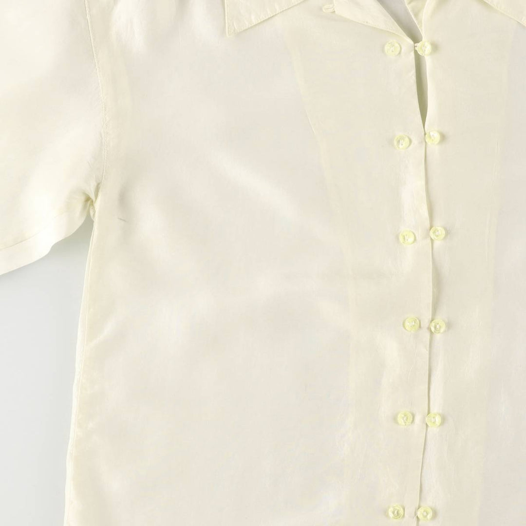 CLIO Open Collar Long Sleeve Silk Shirt, Box Shirt, Women's Size S silk pale white type Vintage Second Hand