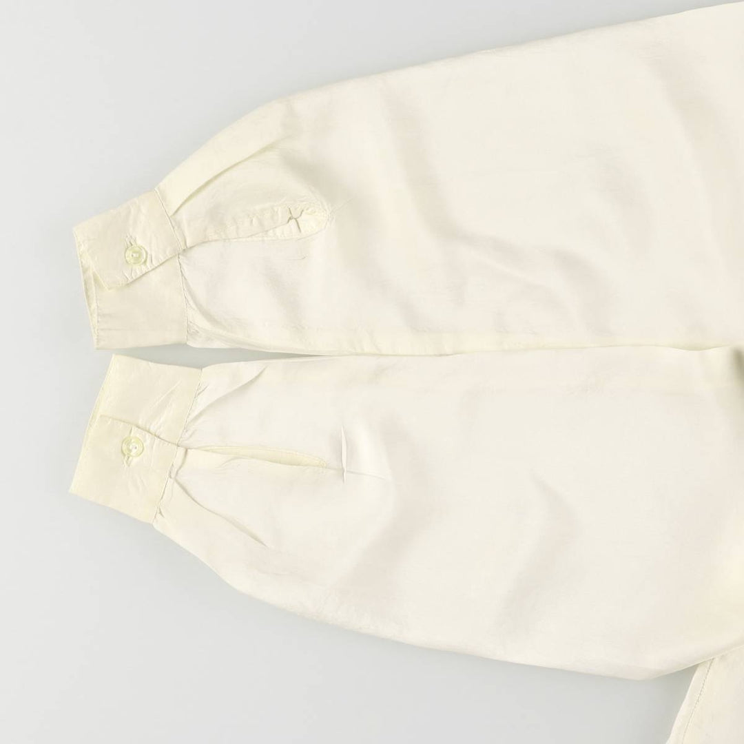 CLIO Open Collar Long Sleeve Silk Shirt, Box Shirt, Women's Size S silk pale white type Vintage Second Hand
