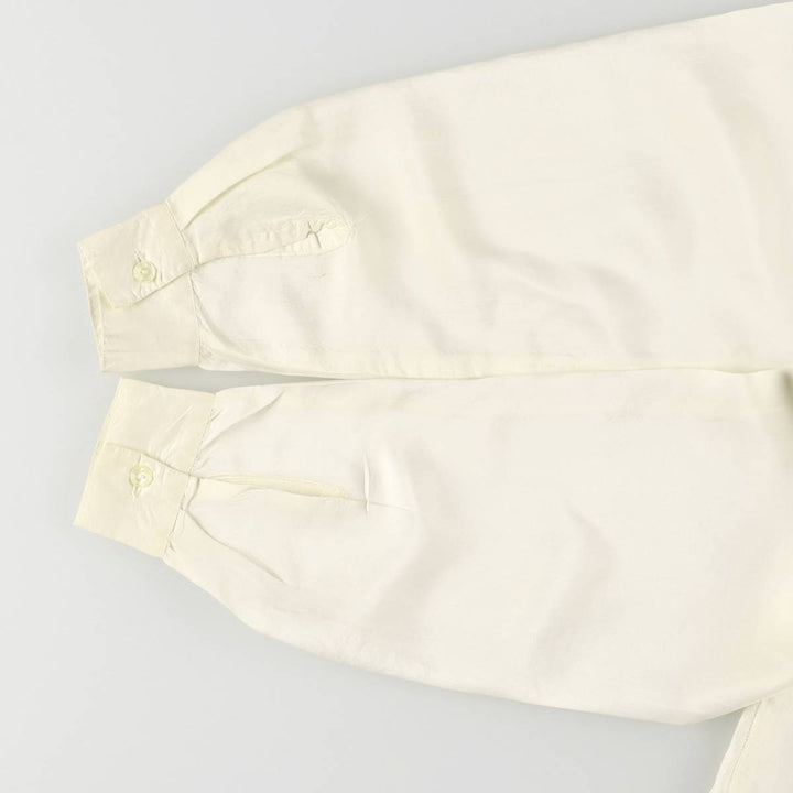 CLIO Open Collar Long Sleeve Silk Shirt, Box Shirt, Women's Size S silk pale white type Vintage Second Hand