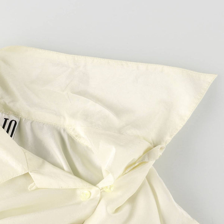 CLIO Open Collar Long Sleeve Silk Shirt, Box Shirt, Women's Size S silk pale white type Vintage Second Hand