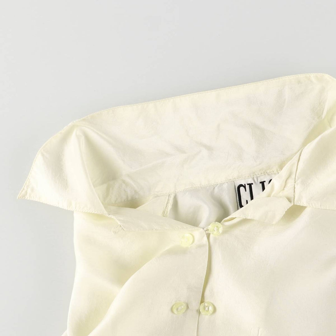 CLIO Open Collar Long Sleeve Silk Shirt, Box Shirt, Women's Size S silk pale white type Vintage Second Hand