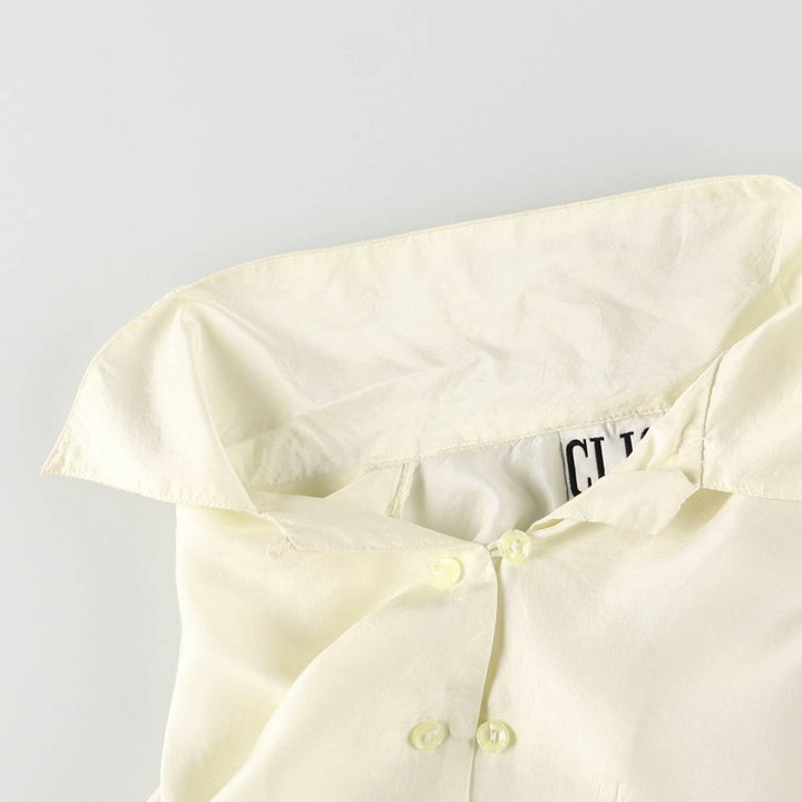 CLIO Open Collar Long Sleeve Silk Shirt, Box Shirt, Women's Size S silk pale white type Vintage Second Hand