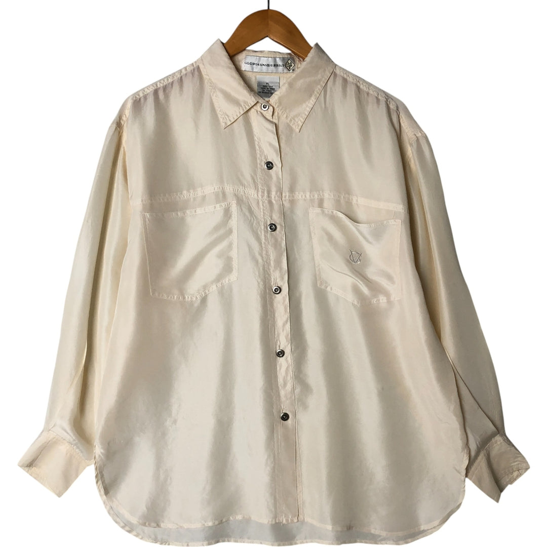 Gloria Vanderbilt long-sleeved silk shirt, women's size L silk ivory Vintage Second Hand