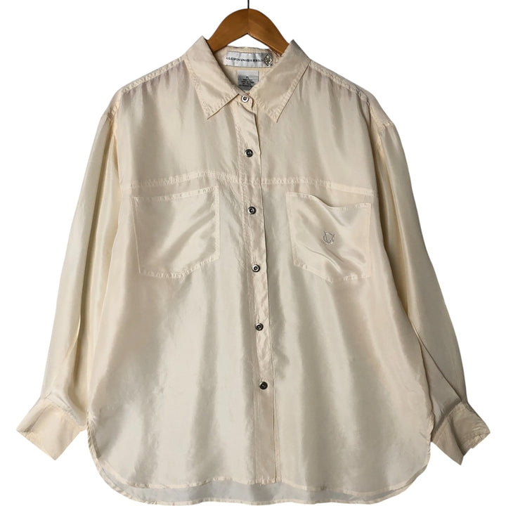 Gloria Vanderbilt long-sleeved silk shirt, women's size L silk ivory Vintage Second Hand