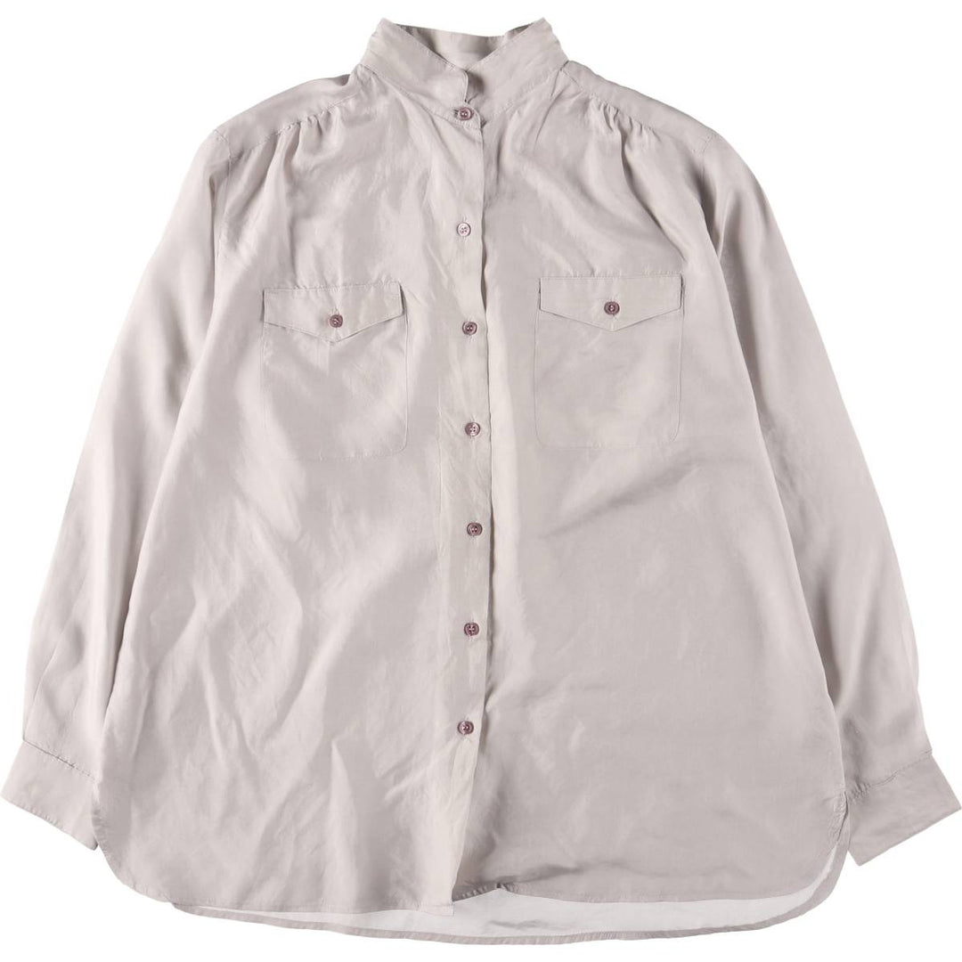 ESPRIT Stand Collar Long Sleeve Silk Shirt, Women's Size L silk gray type Vintage Second Hand