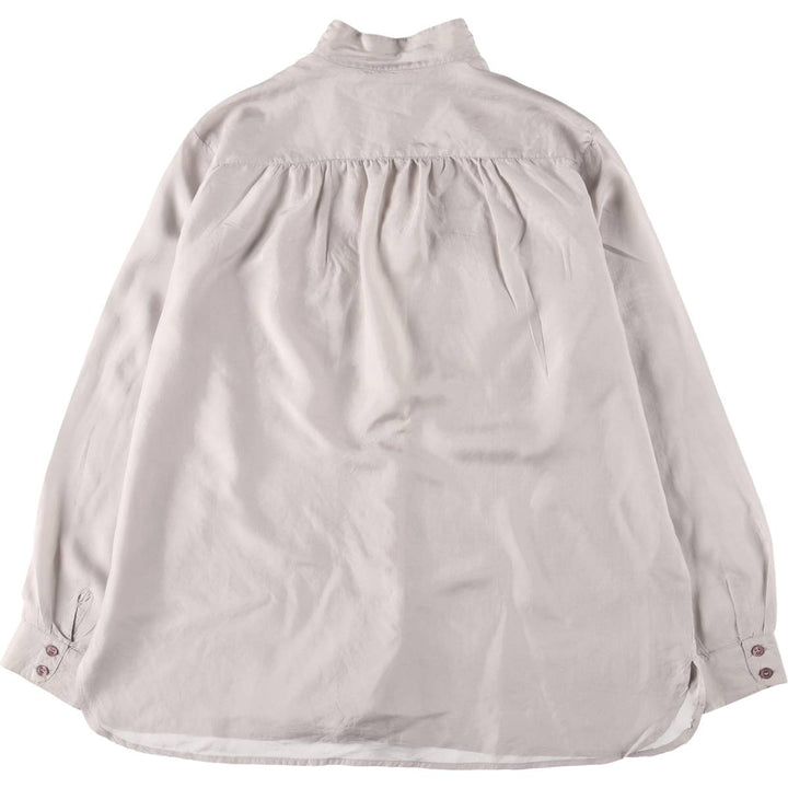 ESPRIT Stand Collar Long Sleeve Silk Shirt, Women's Size L silk gray type Vintage Second Hand