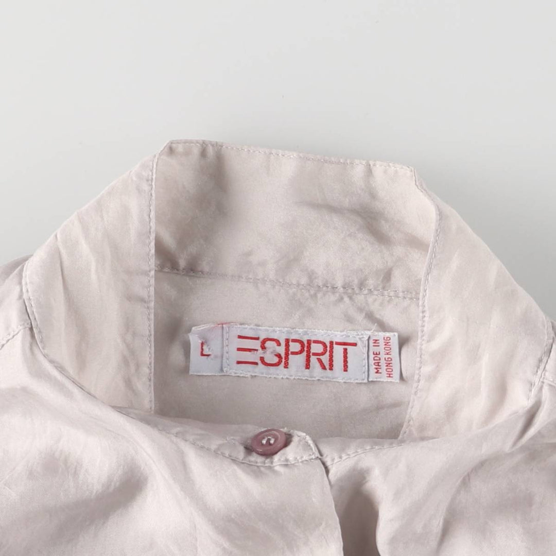 ESPRIT Stand Collar Long Sleeve Silk Shirt, Women's Size L silk gray type Vintage Second Hand
