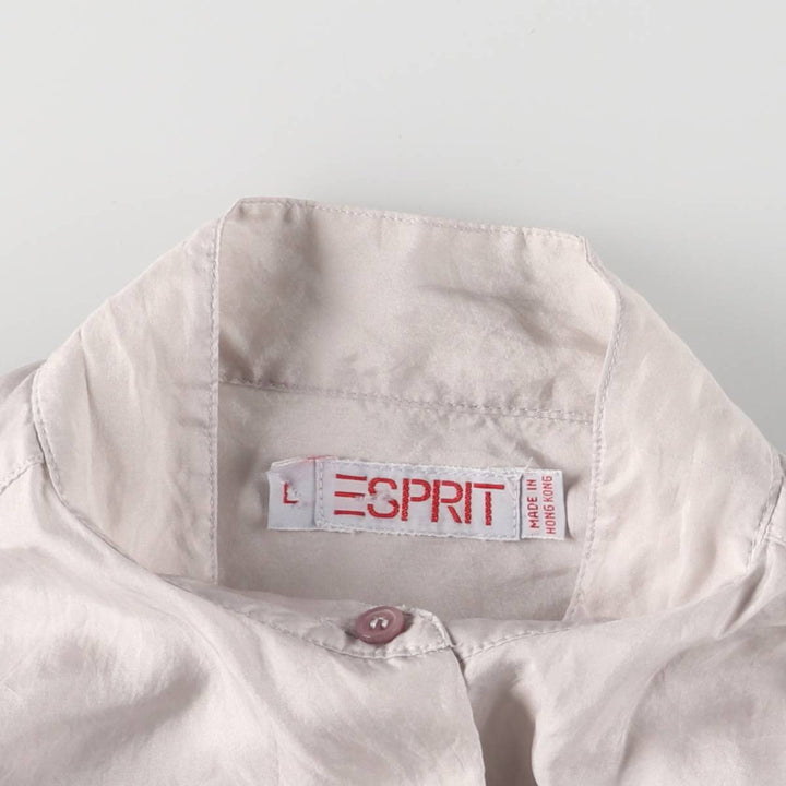 ESPRIT Stand Collar Long Sleeve Silk Shirt, Women's Size L silk gray type Vintage Second Hand