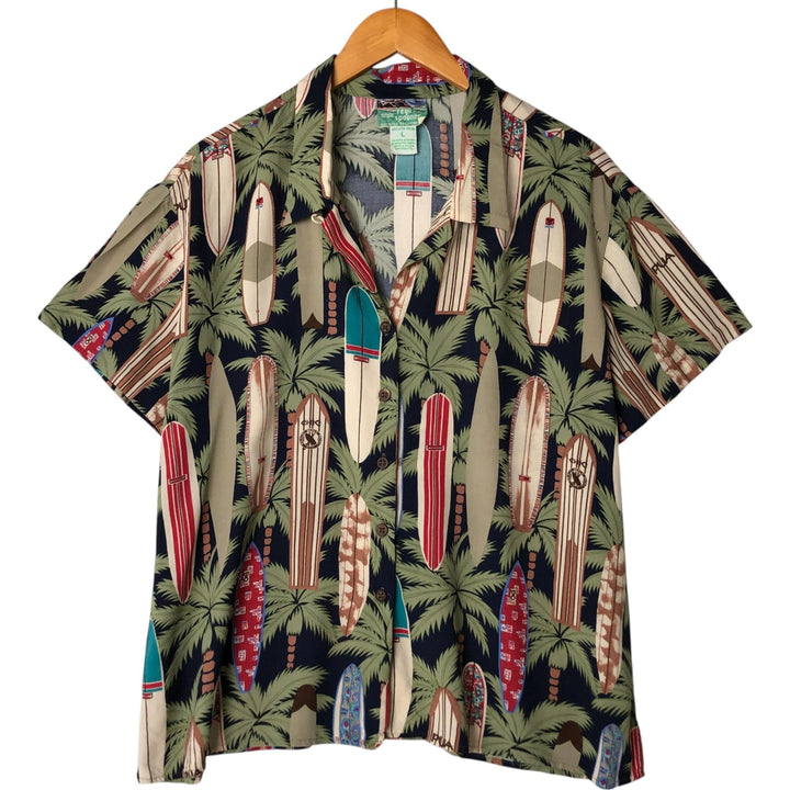 80s-90'S Reyn Spooner Diamond Head Tag All-Over Pattern Open Collar Hawaiian Aloha Shirt Women's L Size Rayon navy blue type Vintage Second Hand