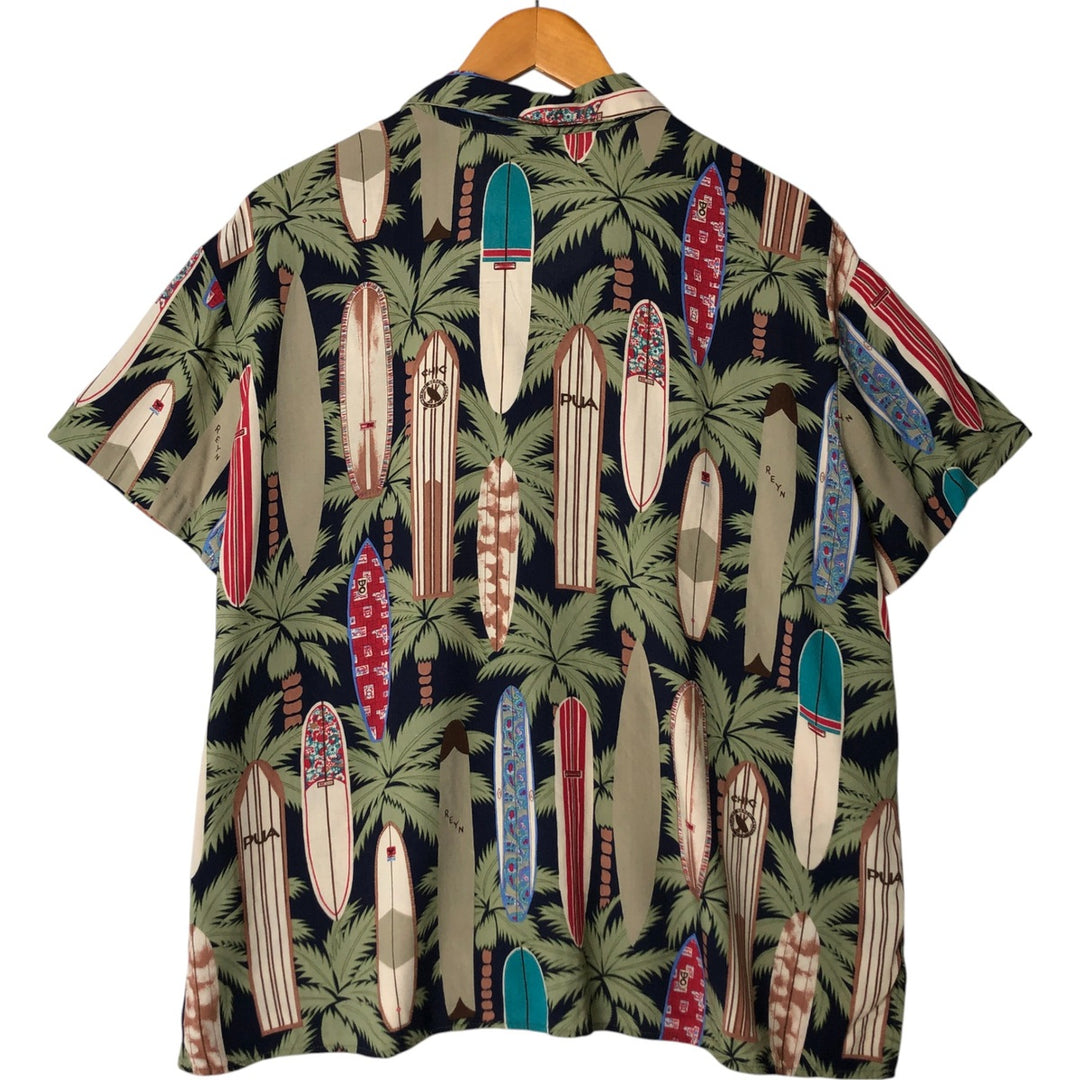 80s-90'S Reyn Spooner Diamond Head Tag All-Over Pattern Open Collar Hawaiian Aloha Shirt Women's L Size Rayon navy blue type Vintage Second Hand