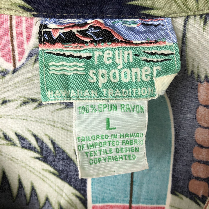 80s-90'S Reyn Spooner Diamond Head Tag All-Over Pattern Open Collar Hawaiian Aloha Shirt Women's L Size Rayon navy blue type Vintage Second Hand