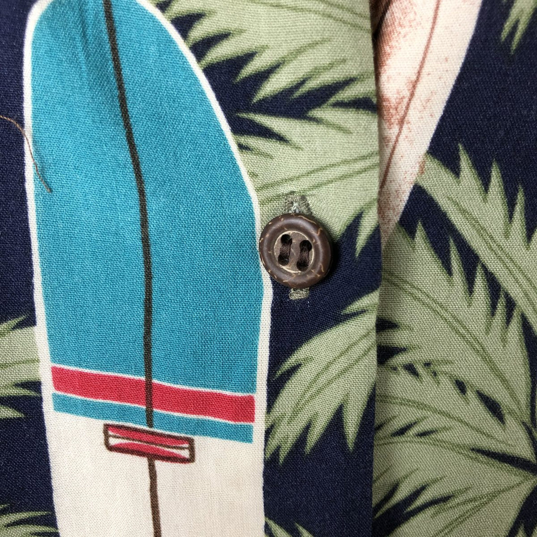 80s-90'S Reyn Spooner Diamond Head Tag All-Over Pattern Open Collar Hawaiian Aloha Shirt Women's L Size Rayon navy blue type Vintage Second Hand