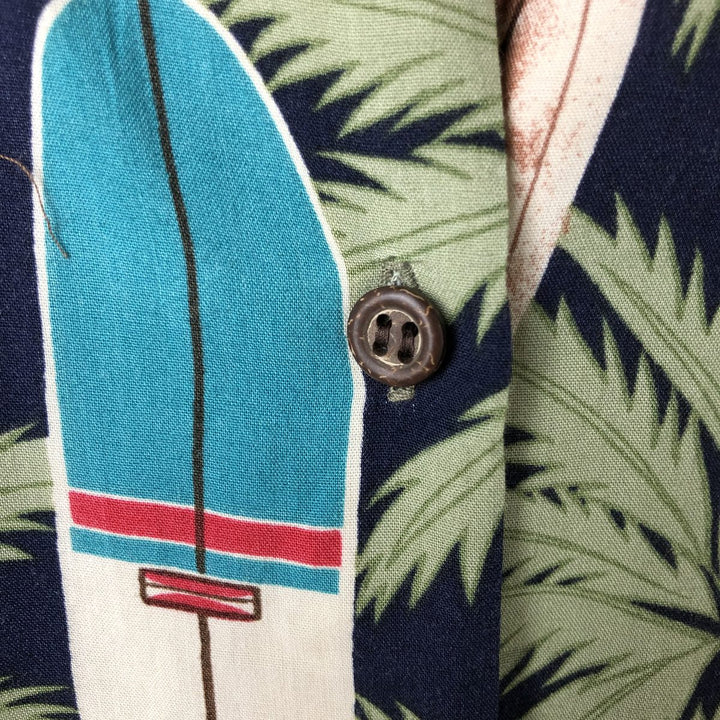 80s-90'S Reyn Spooner Diamond Head Tag All-Over Pattern Open Collar Hawaiian Aloha Shirt Women's L Size Rayon navy blue type Vintage Second Hand