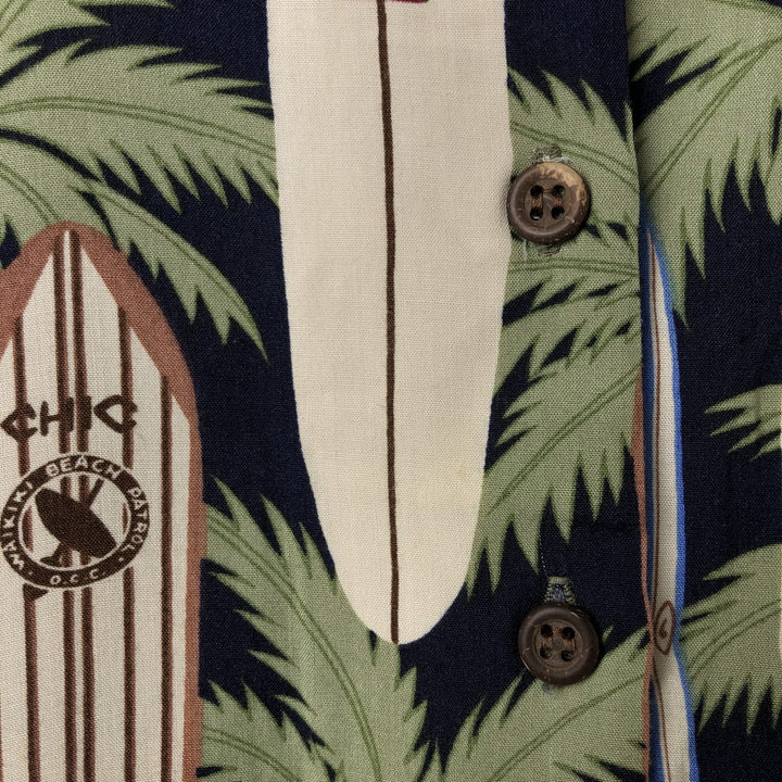 80s-90'S Reyn Spooner Diamond Head Tag All-Over Pattern Open Collar Hawaiian Aloha Shirt Women's L Size Rayon navy blue type Vintage Second Hand