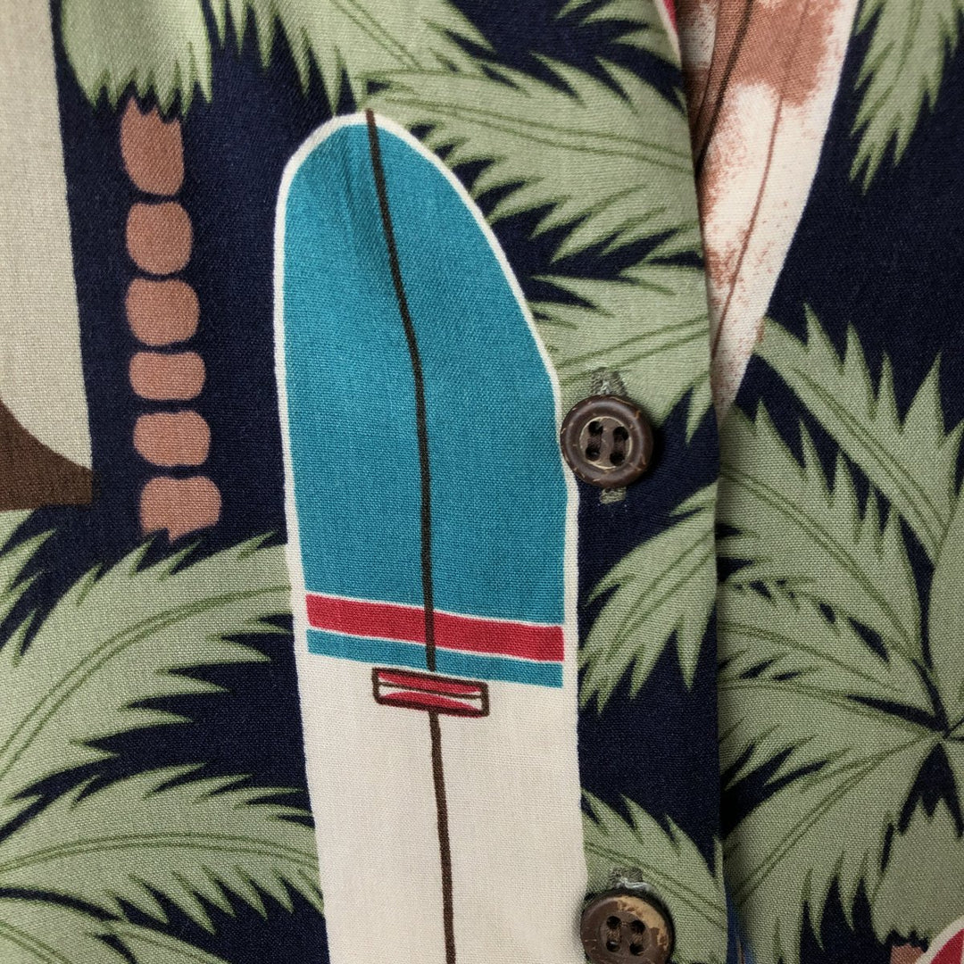 80s-90'S Reyn Spooner Diamond Head Tag All-Over Pattern Open Collar Hawaiian Aloha Shirt Women's L Size Rayon navy blue type Vintage Second Hand