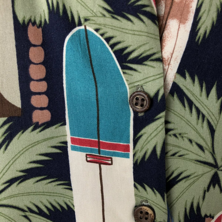 80s-90'S Reyn Spooner Diamond Head Tag All-Over Pattern Open Collar Hawaiian Aloha Shirt Women's L Size Rayon navy blue type Vintage Second Hand