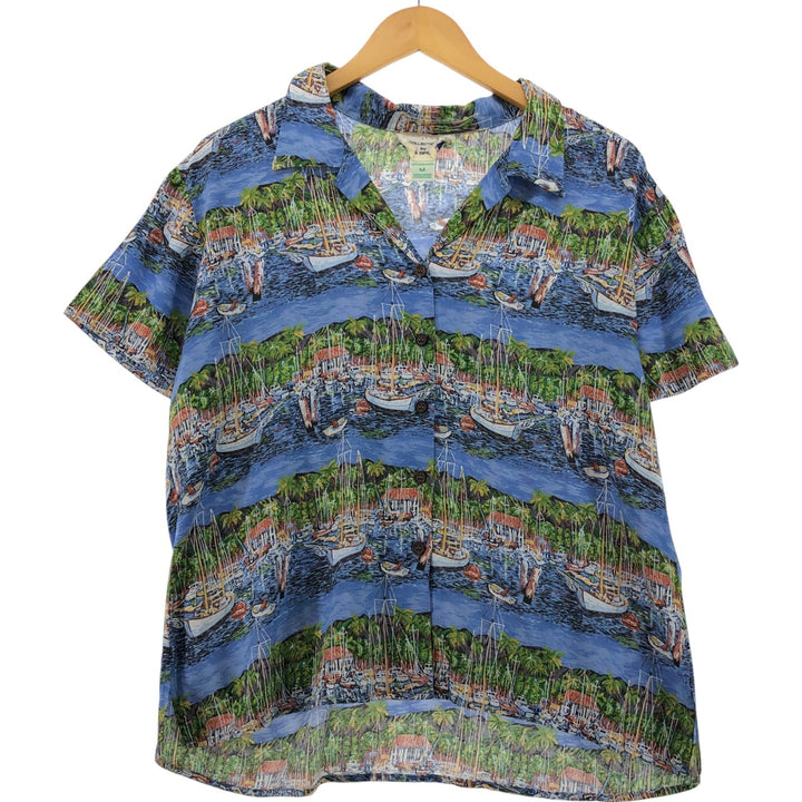Reyn Spooner GUY BUFFET all-over print open collar rayon Hawaiian aloha shirt box shirt women's size M Rayon blue type Vintage Second Hand