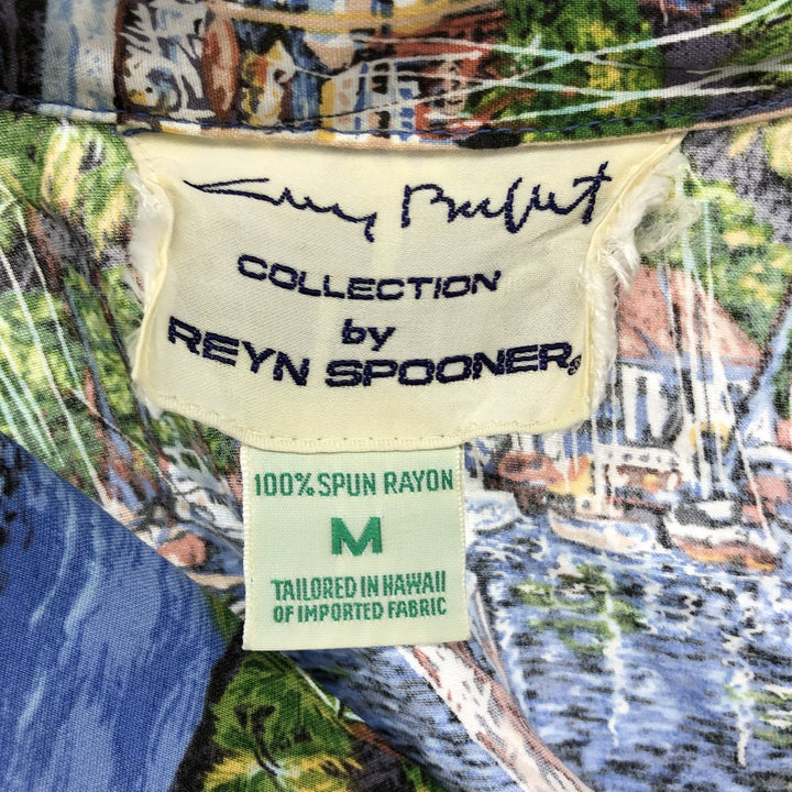 Reyn Spooner GUY BUFFET all-over print open collar rayon Hawaiian aloha shirt box shirt women's size M Rayon blue type Vintage Second Hand