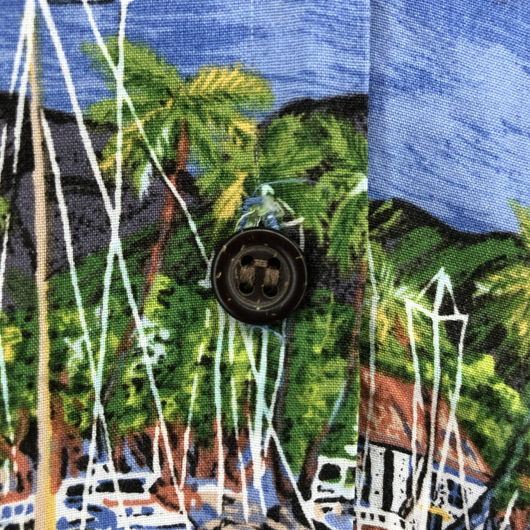 Reyn Spooner GUY BUFFET all-over print open collar rayon Hawaiian aloha shirt box shirt women's size M Rayon blue type Vintage Second Hand