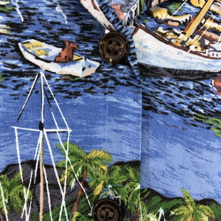 Reyn Spooner GUY BUFFET all-over print open collar rayon Hawaiian aloha shirt box shirt women's size M Rayon blue type Vintage Second Hand