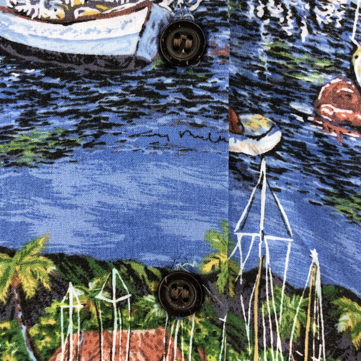 Reyn Spooner GUY BUFFET all-over print open collar rayon Hawaiian aloha shirt box shirt women's size M Rayon blue type Vintage Second Hand