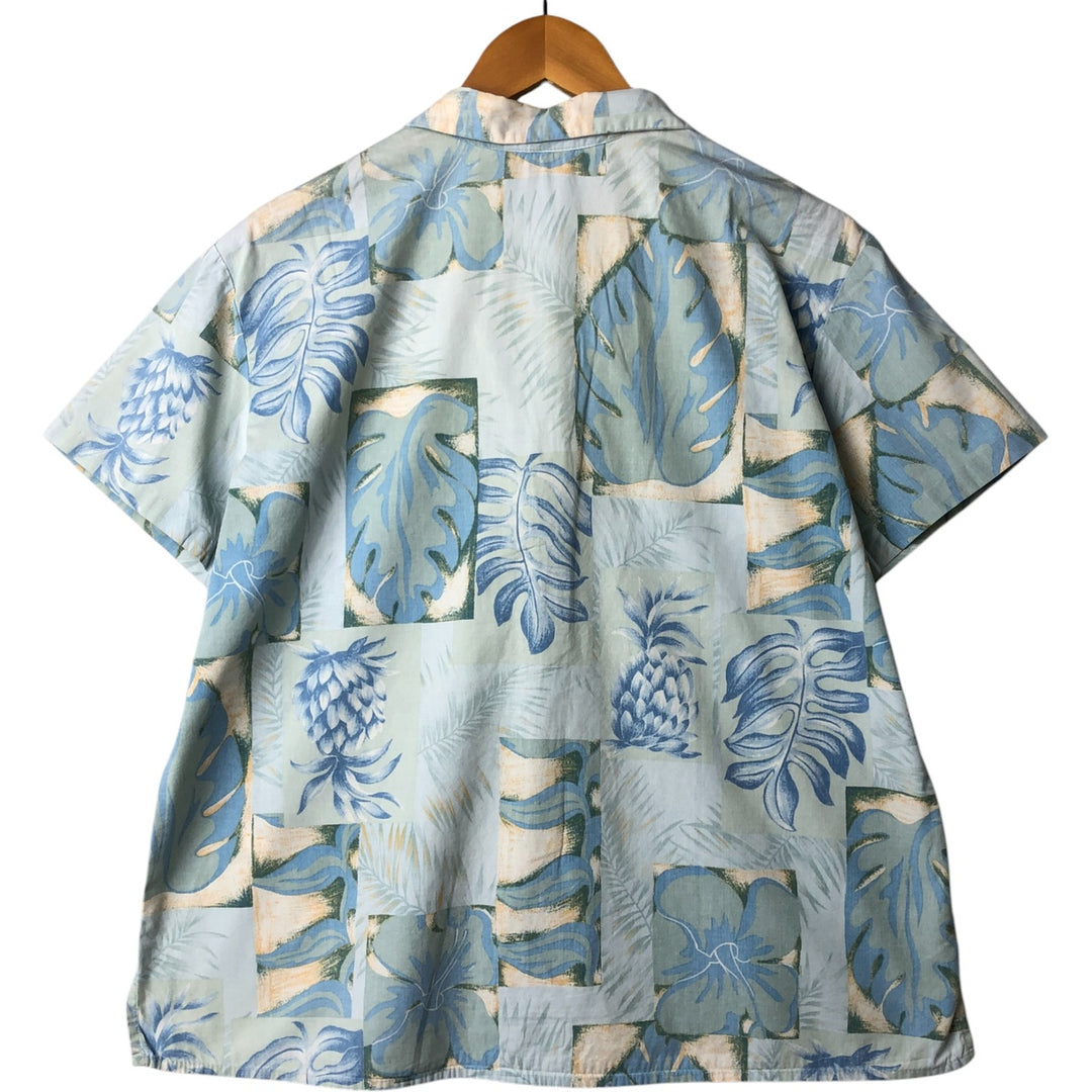 80s-90'S Reyn Spooner Diamond Head Tag All-Over Pattern Open Collar Hawaiian Aloha Shirt Women's L Size cotton Blue type light blue Vintage Second Hand