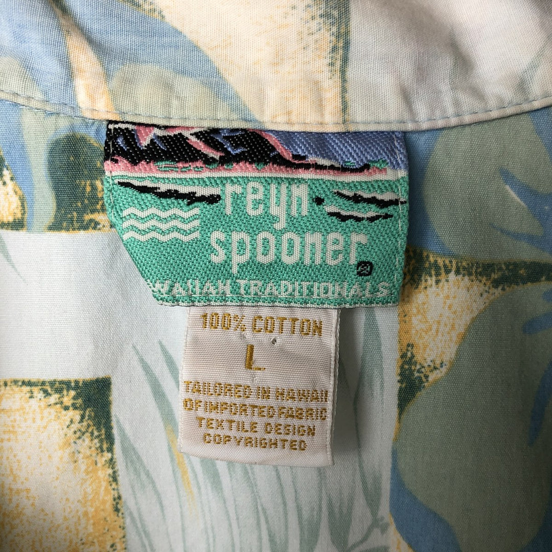 80s-90'S Reyn Spooner Diamond Head Tag All-Over Pattern Open Collar Hawaiian Aloha Shirt Women's L Size cotton Blue type light blue Vintage Second Hand