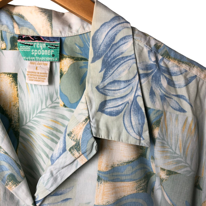 80s-90'S Reyn Spooner Diamond Head Tag All-Over Pattern Open Collar Hawaiian Aloha Shirt Women's L Size cotton Blue type light blue Vintage Second Hand