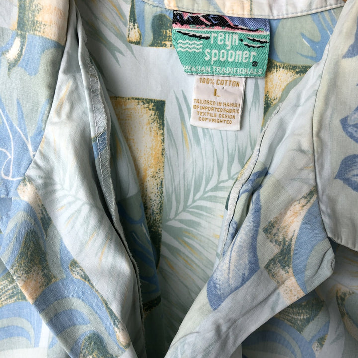 80s-90'S Reyn Spooner Diamond Head Tag All-Over Pattern Open Collar Hawaiian Aloha Shirt Women's L Size cotton Blue type light blue Vintage Second Hand