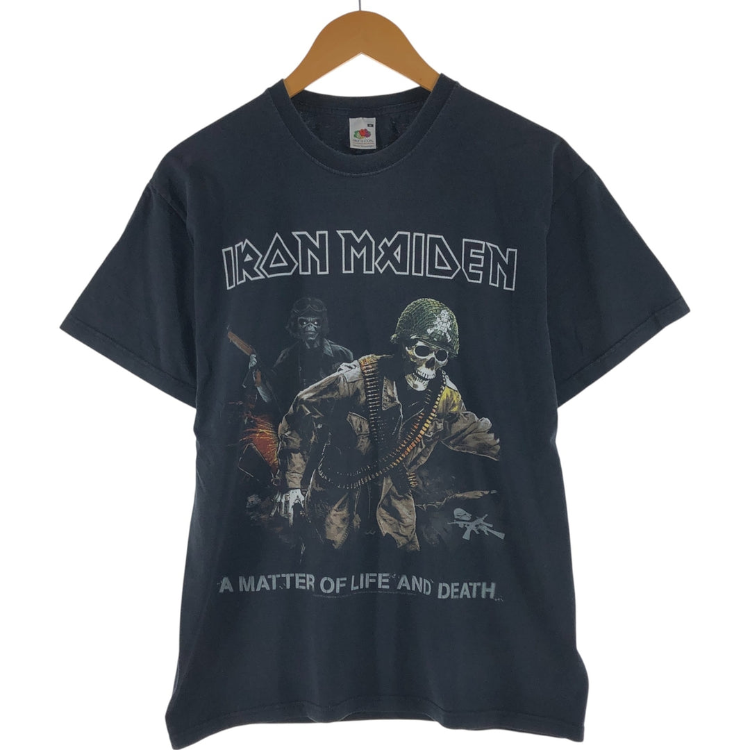 00's Fruit of the Loom IRON MAIDEN Skull Pattern Band T-shirt Band Tee Men's M size cotton black type Vintage Second Hand