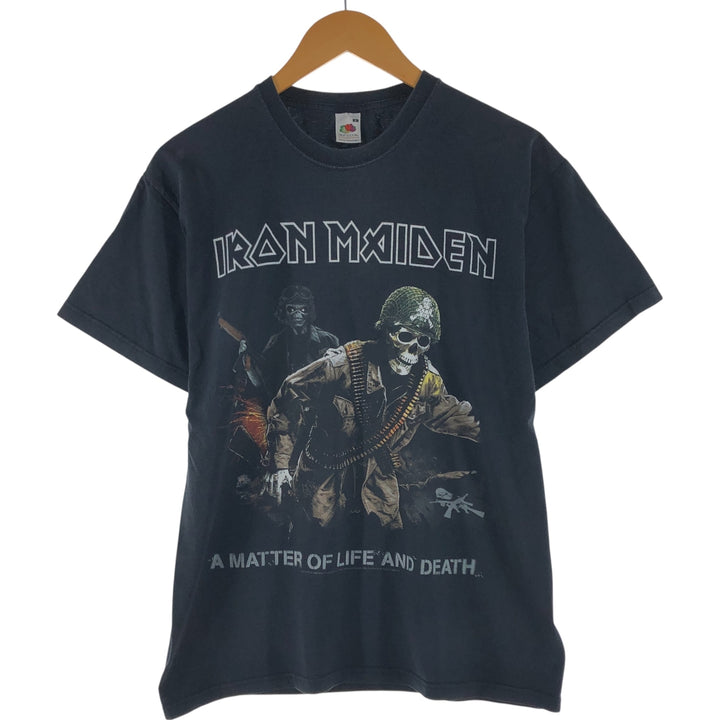 00's Fruit of the Loom IRON MAIDEN Skull Pattern Band T-shirt Band Tee Men's M size cotton black type Vintage Second Hand