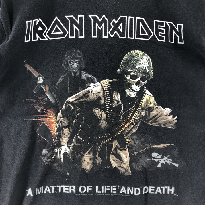 00's Fruit of the Loom IRON MAIDEN Skull Pattern Band T-shirt Band Tee Men's M size cotton black type Vintage Second Hand