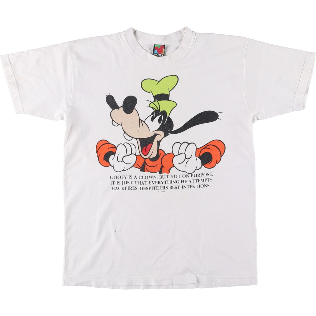 90'S MICKEY UNLIMTED GOOFY Goofy character print T-shirt Men's M size Short sleeve Vintage cotton white type Vintage Second Hand