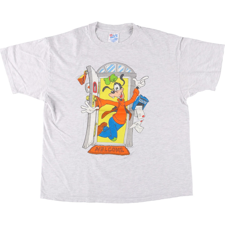 90'S Hanes GOOFY character print T-shirt, made in USA, men's XL size, vintage cotton gray type Vintage Second Hand