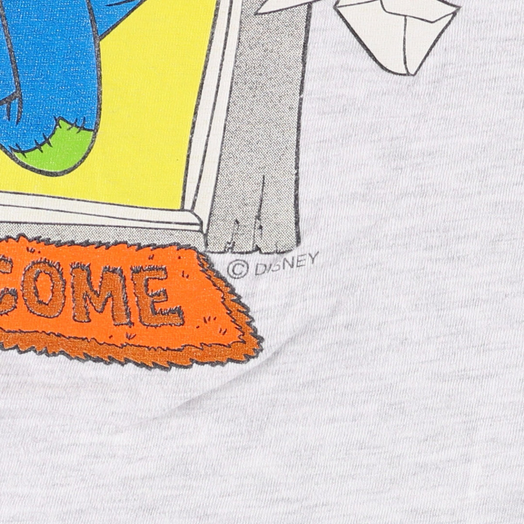 90'S Hanes GOOFY character print T-shirt, made in USA, men's XL size, vintage cotton gray type Vintage Second Hand