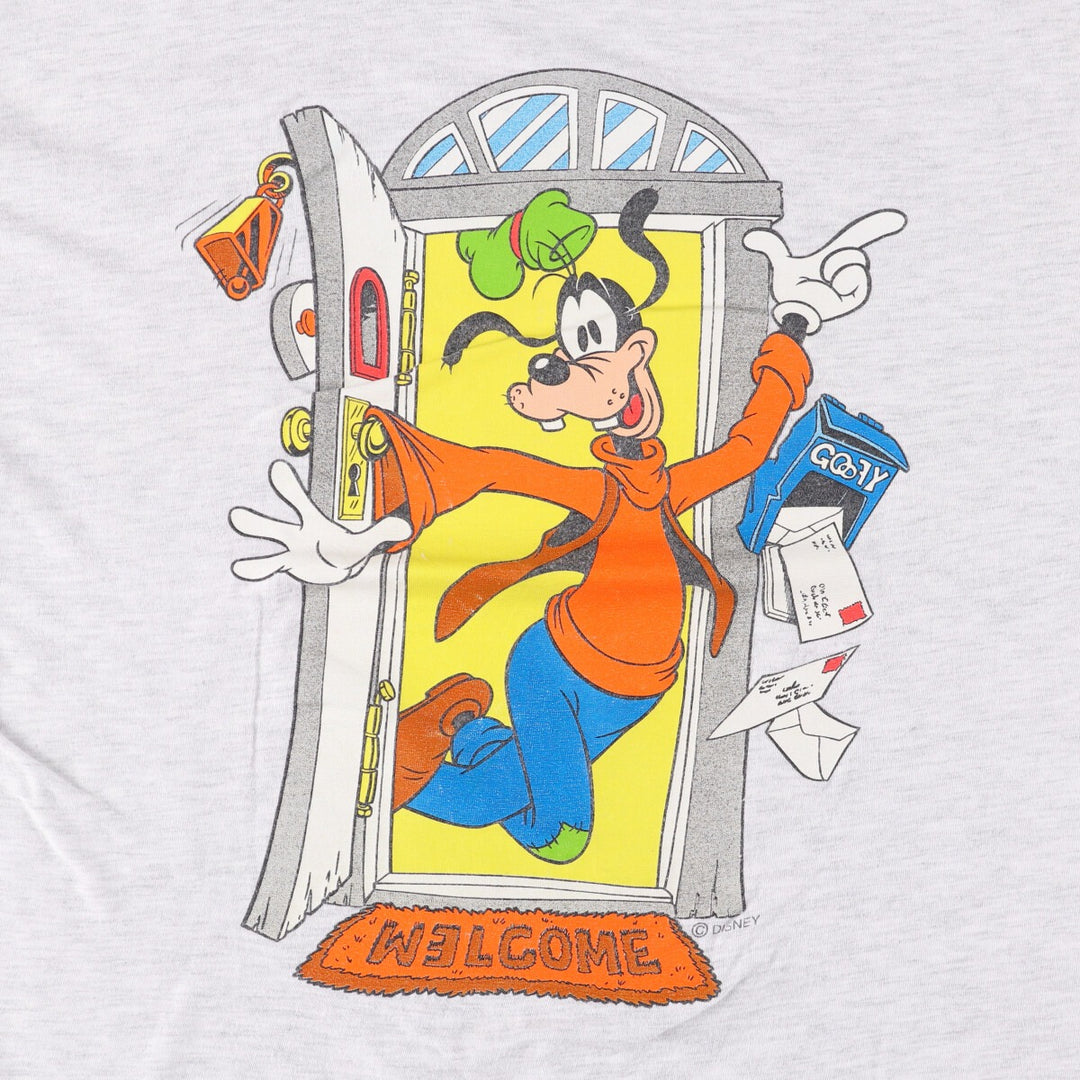 90'S Hanes GOOFY character print T-shirt, made in USA, men's XL size, vintage cotton gray type Vintage Second Hand