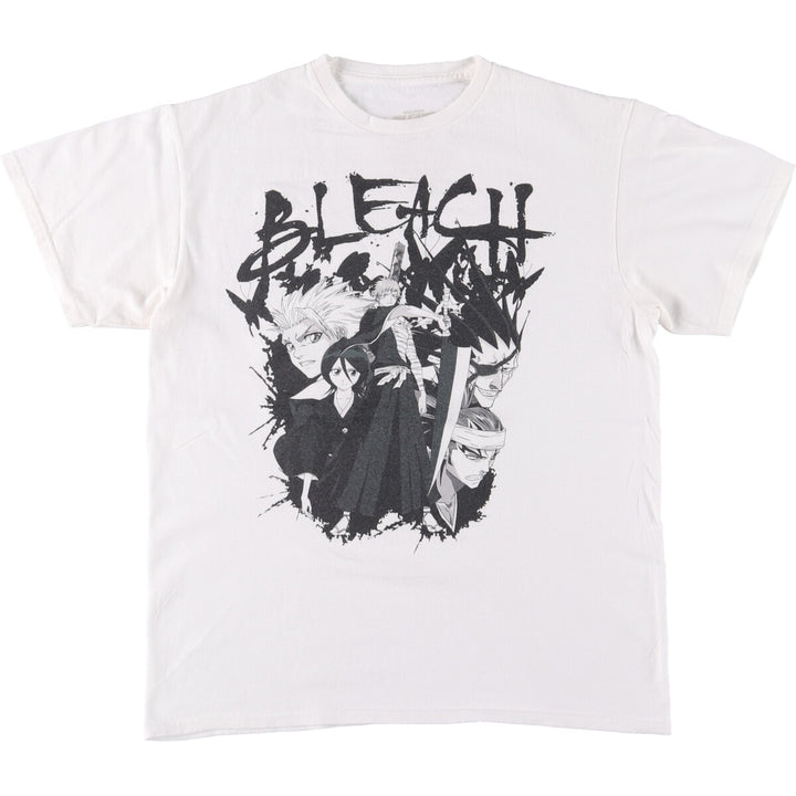 BLEACH Anime Character Print T-Shirt, Men's M Size cotton white type Vintage Second Hand