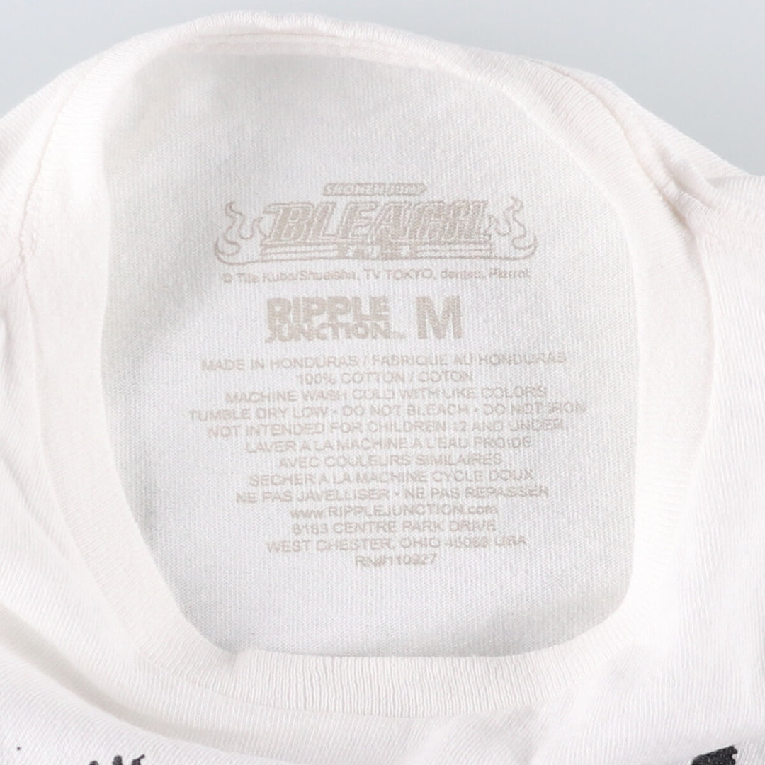BLEACH Anime Character Print T-Shirt, Men's M Size cotton white type Vintage Second Hand