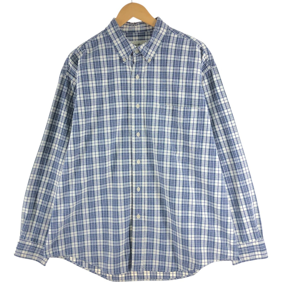 Eddie Bauer Long Sleeve Button-Down Check Shirt, Men's XL cotton blue type Vintage Second Hand