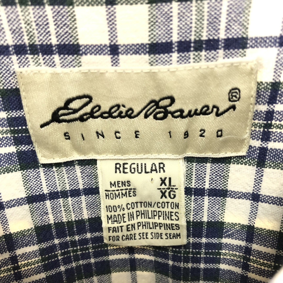 Eddie Bauer Long Sleeve Button-Down Check Shirt, Men's XL cotton blue type Vintage Second Hand