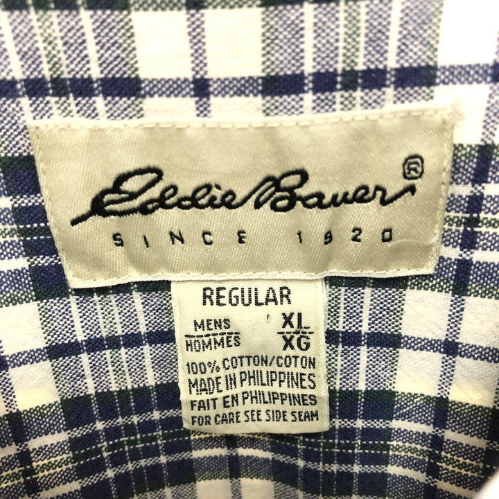 Eddie Bauer Long Sleeve Button-Down Check Shirt, Men's XL cotton blue type Vintage Second Hand