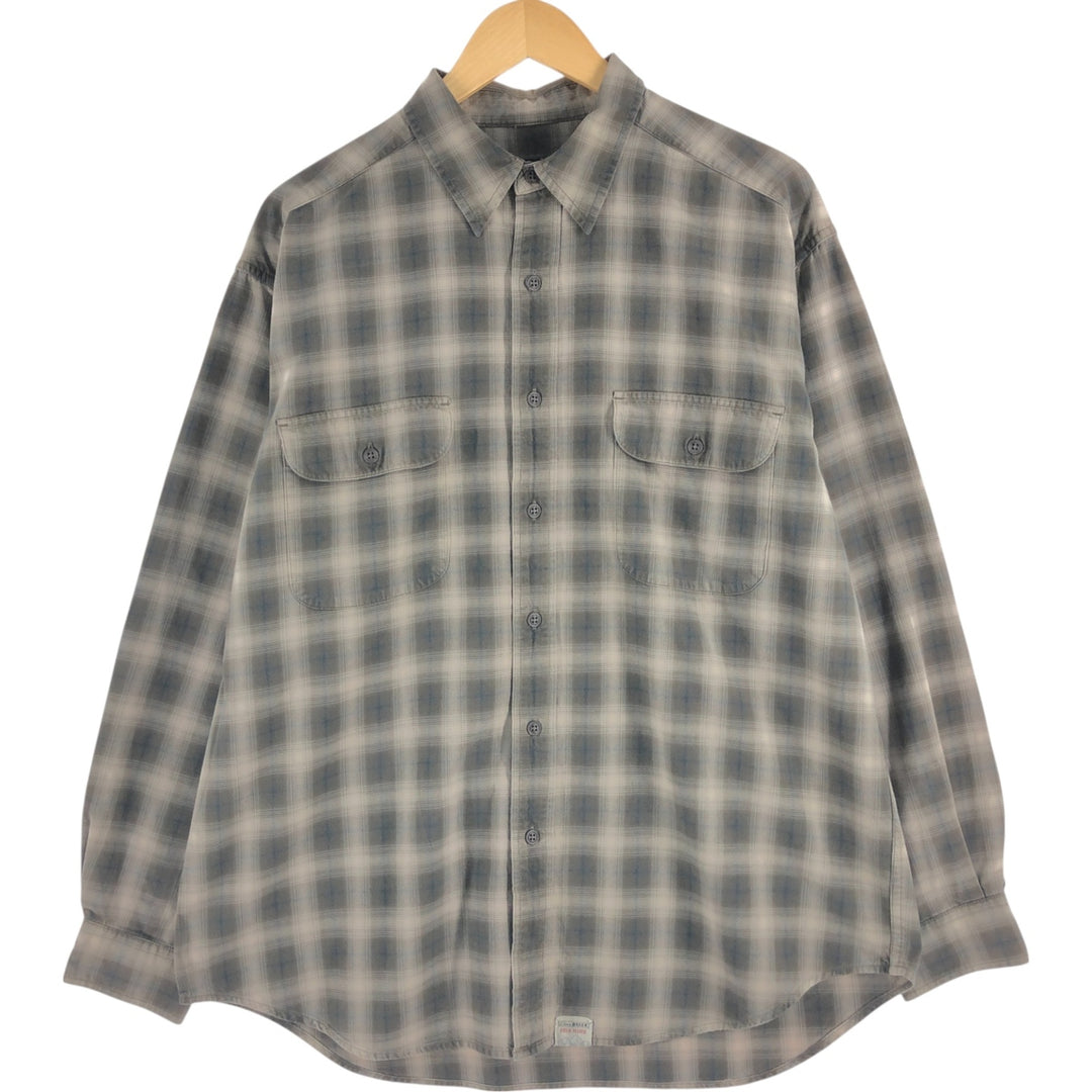 00'S Eddie Bauer ombre check long sleeve cotton check shirt, men's size L cotton brown type Vintage Second Hand
