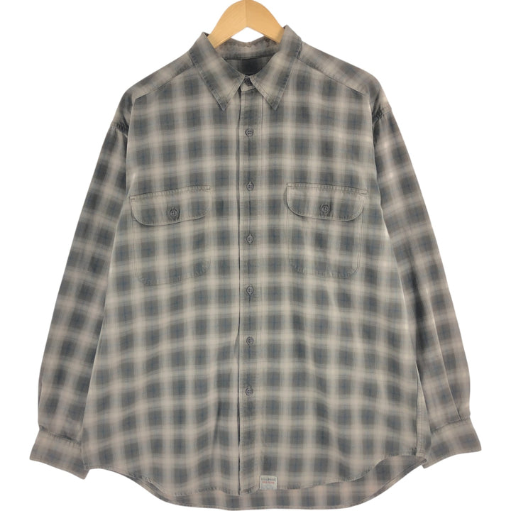 00'S Eddie Bauer ombre check long sleeve cotton check shirt, men's size L cotton brown type Vintage Second Hand