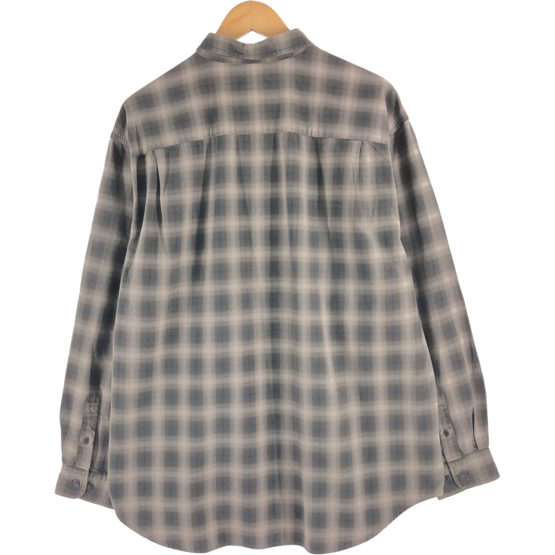 00'S Eddie Bauer ombre check long sleeve cotton check shirt, men's size L cotton brown type Vintage Second Hand