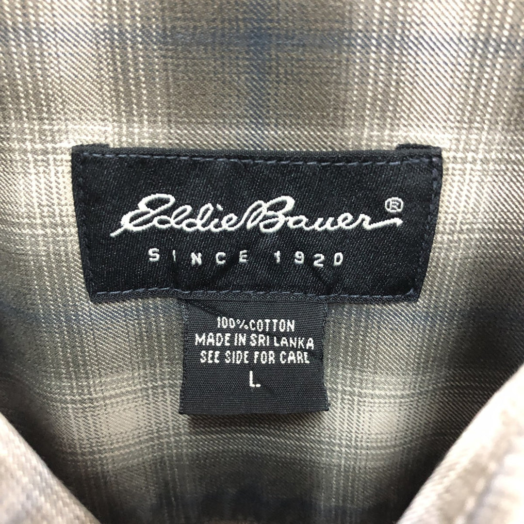 00'S Eddie Bauer ombre check long sleeve cotton check shirt, men's size L cotton brown type Vintage Second Hand