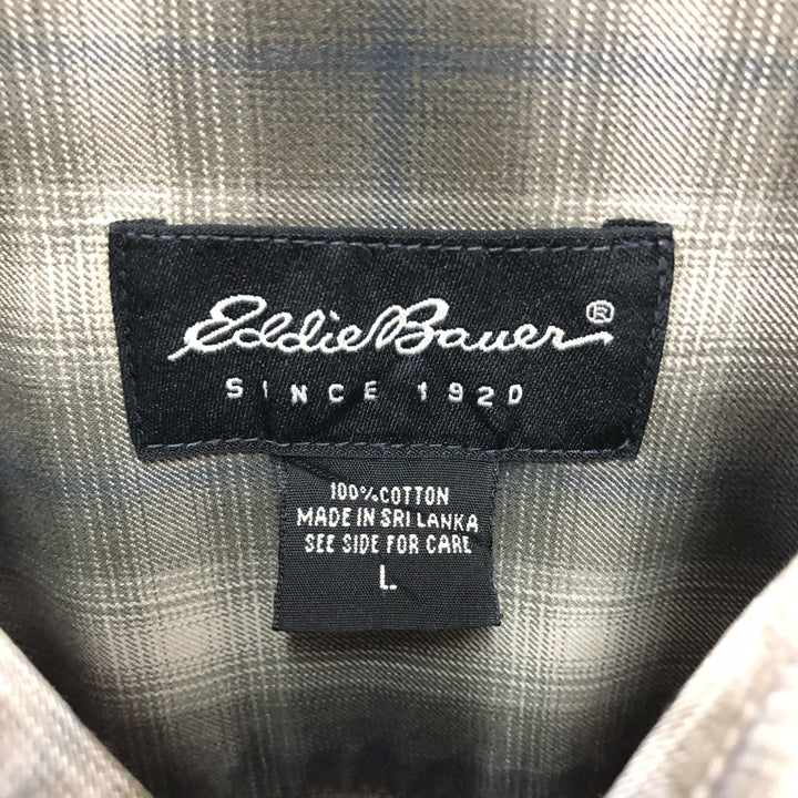 00'S Eddie Bauer ombre check long sleeve cotton check shirt, men's size L cotton brown type Vintage Second Hand