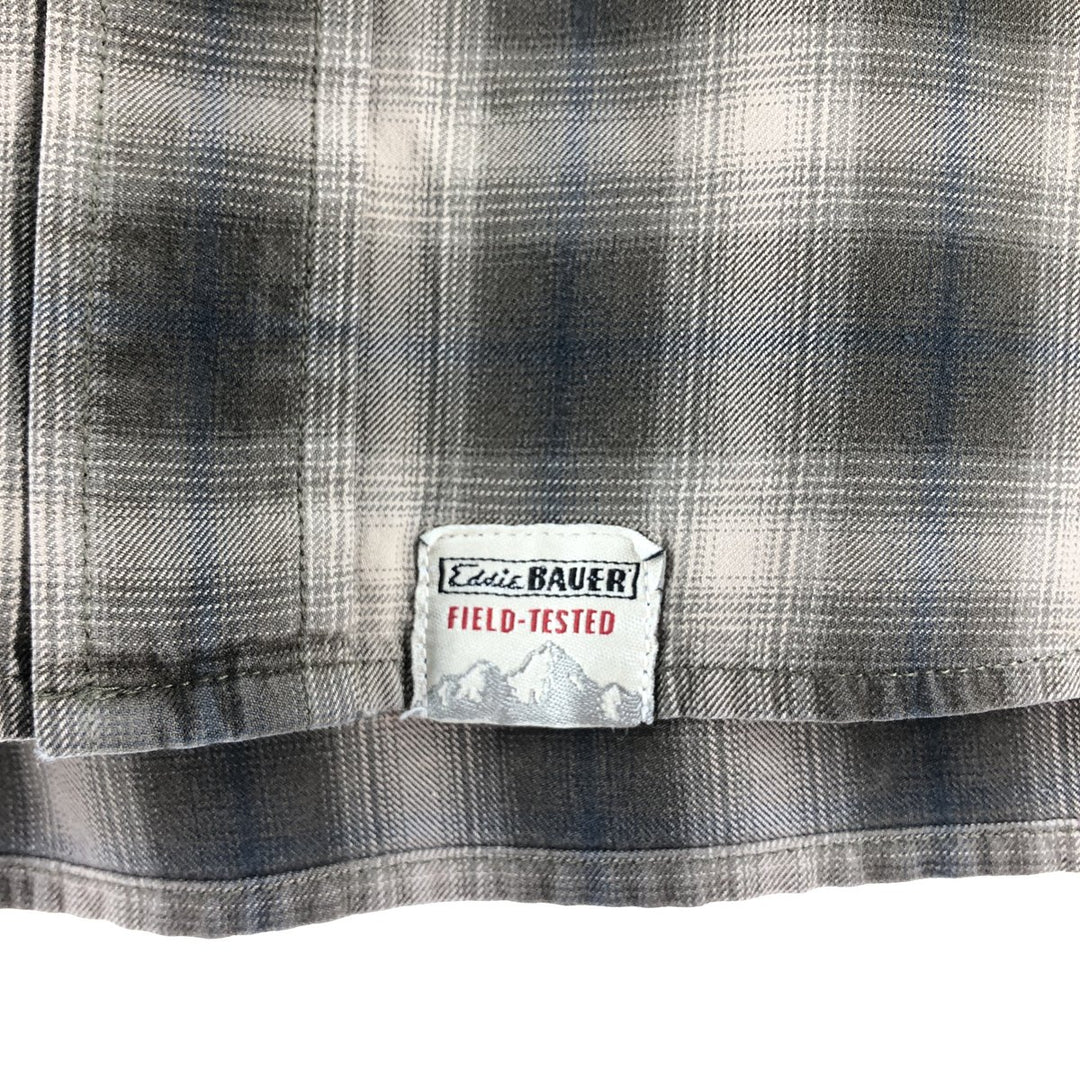 00'S Eddie Bauer ombre check long sleeve cotton check shirt, men's size L cotton brown type Vintage Second Hand